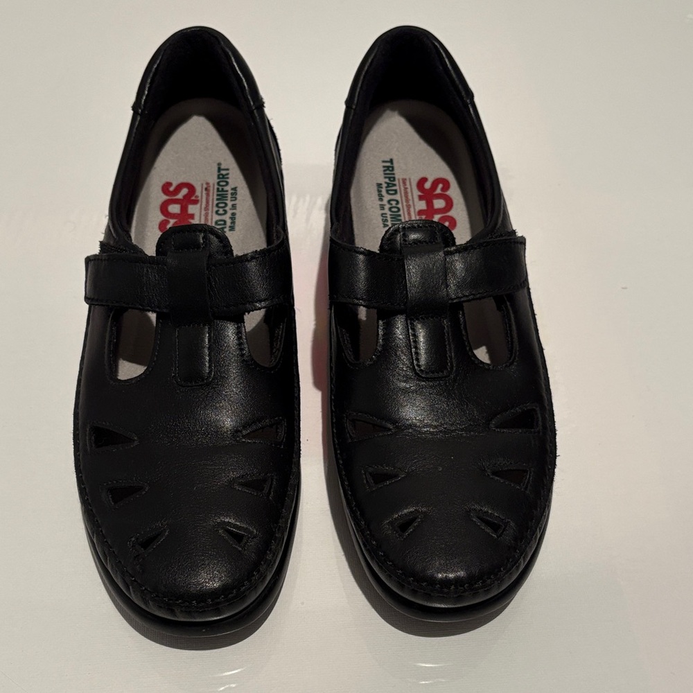 SAS Black Leather Cut-Out Loafers